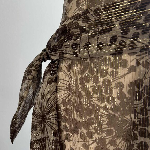 BCBGMAXAZRIA Silk Metallic Crinkle Chiffon Halter Midi Dress Ruched Waist – US 6 - Picture 6 of 12